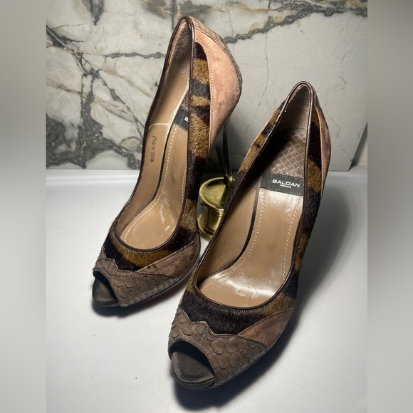 BALDAN sz 38 brown sude and tigre print poyhair plataform made in italy - Picture 9 of 15